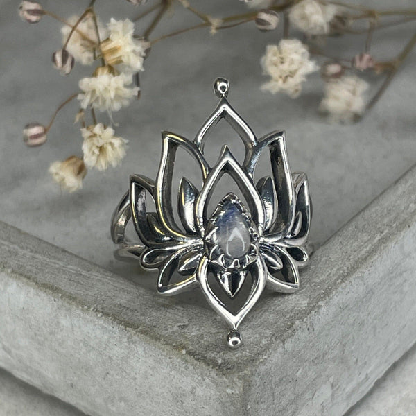 Lotus Moonstone Statement Ring Rings Secret Halo XS