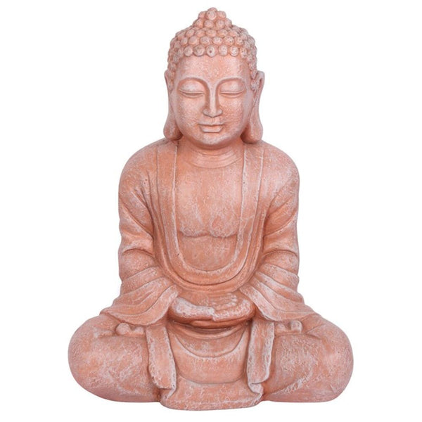 Terracotta Effect 58cm Hands In Lap Sitting Garden Buddha Ornaments N/A 