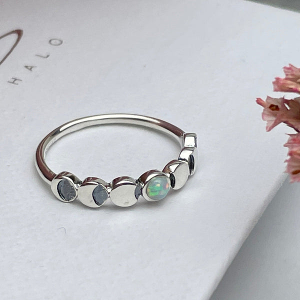 Lunar Phases Ring - Opal Rings Secret Halo Small