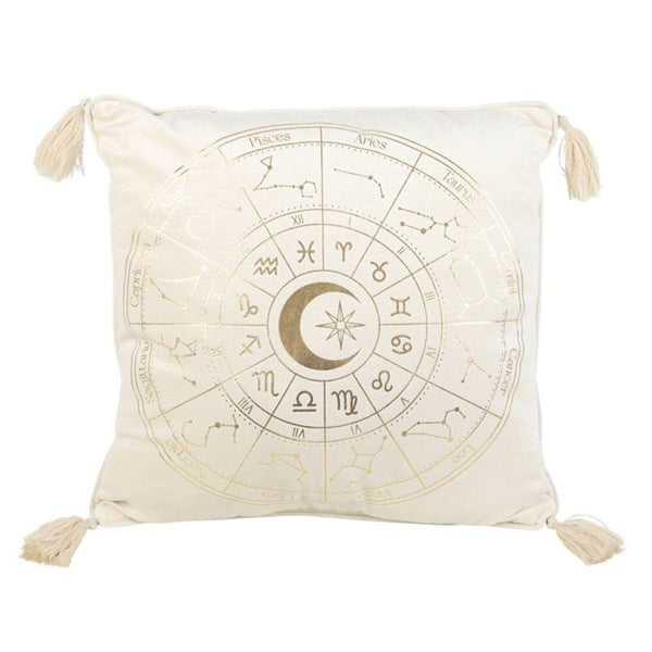 35cm Square Off White Astrology Wheel Cushion Decor Secret Halo 