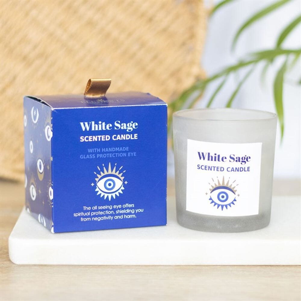 All Seeing Eye White Sage Crystal Chip Protection Candle Candles Secret Halo 