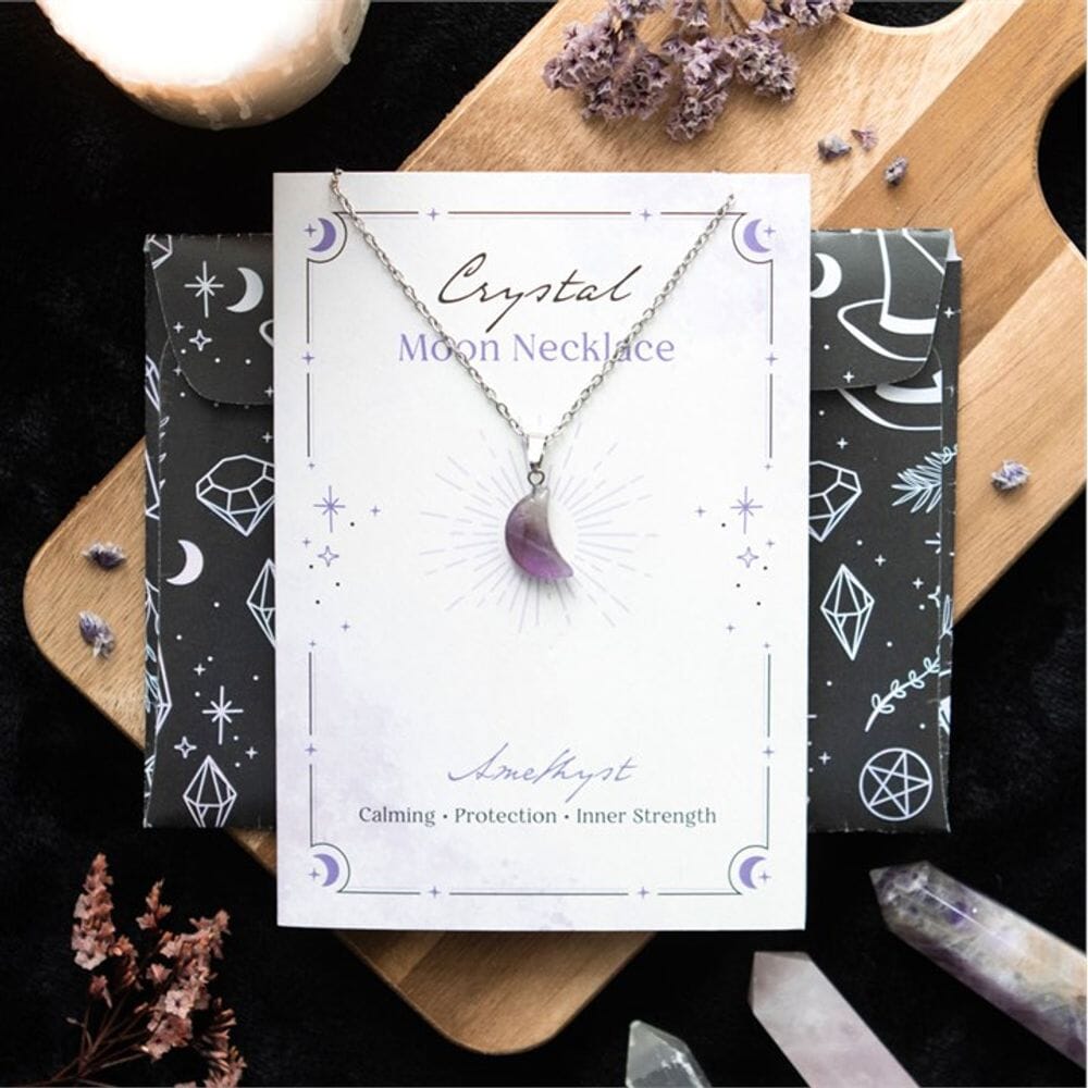 Amethyst Crystal Moon Necklace on Greeting Card Necklaces & Pendants Secret Halo 