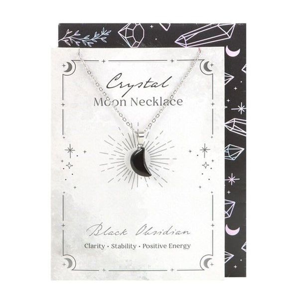 Black Obsidian Crystal Moon Necklace on Greeting Card Necklaces & Pendants Secret Halo 