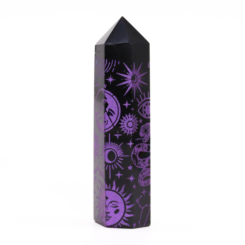 Black Obsidian Point Mystic Purple Crystals Secret Halo 