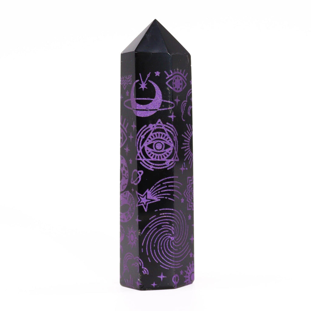 Black Obsidian Point Mystic Purple Crystals Secret Halo 