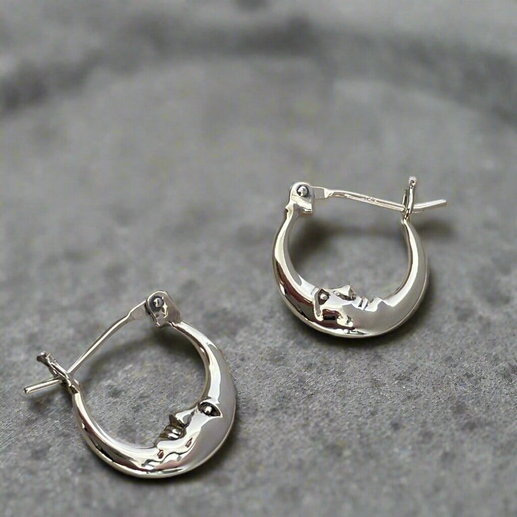 Crescent Moon Hanging Hoops Earrings Secret Halo 