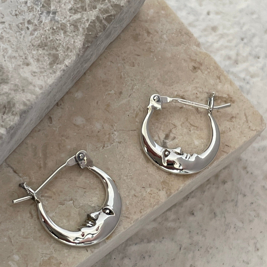 Crescent Moon Hanging Hoops Earrings Secret Halo 