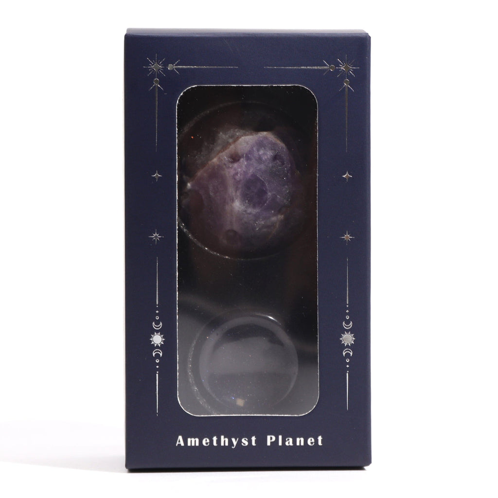 Crystal Planet on Goldstone Stand - Amethyst Crystals Secret Halo 