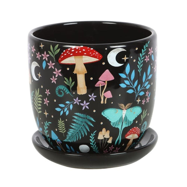 Dark Forest Print Ceramic Plant Pot with Saucer Pots & Planters N/A 