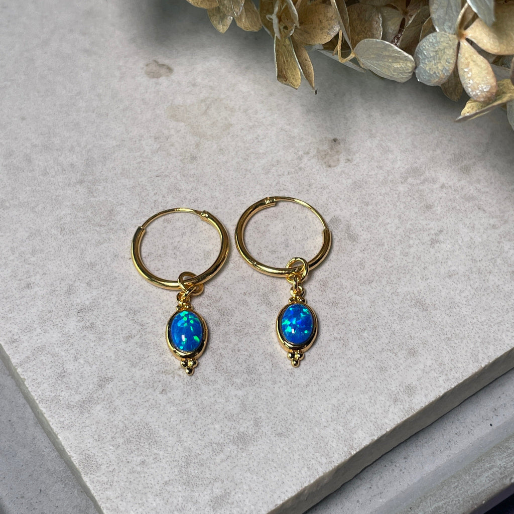 Gold Dreamy Sleepers - Blue Opal Earrings Secret Halo 