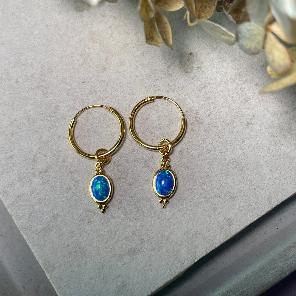 Gold Dreamy Sleepers - Blue Opal Earrings Secret Halo 