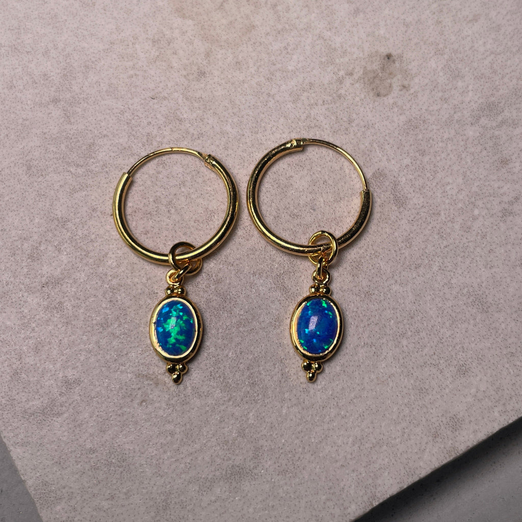 Gold Dreamy Sleepers - Blue Opal Earrings Secret Halo 