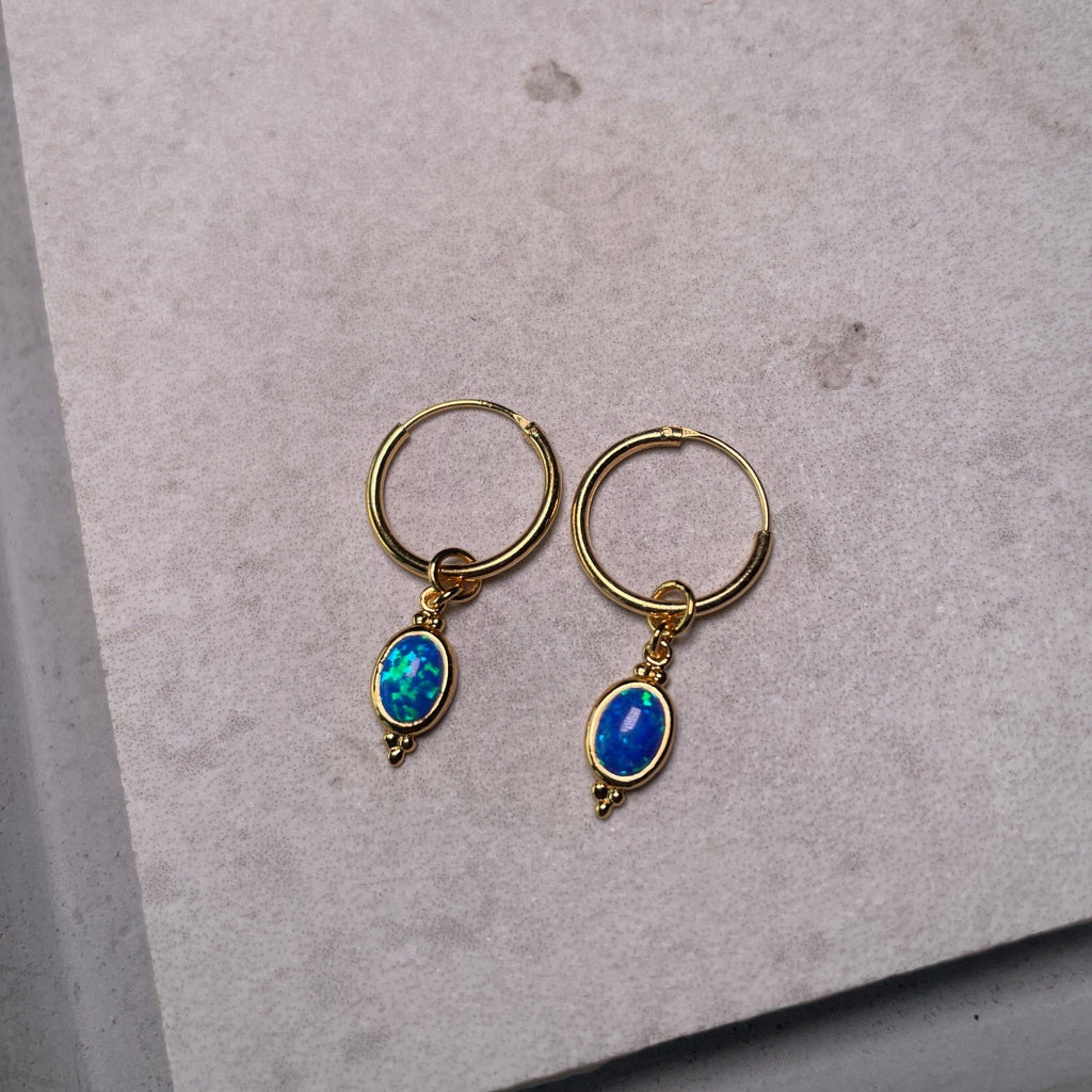 Gold Dreamy Sleepers - Blue Opal Earrings Secret Halo 