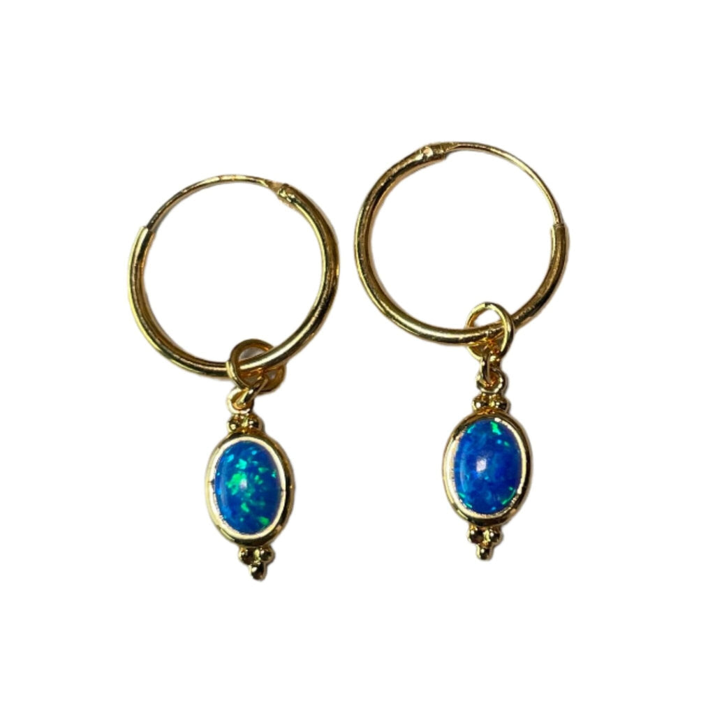 Gold Dreamy Sleepers - Blue Opal Earrings Secret Halo 