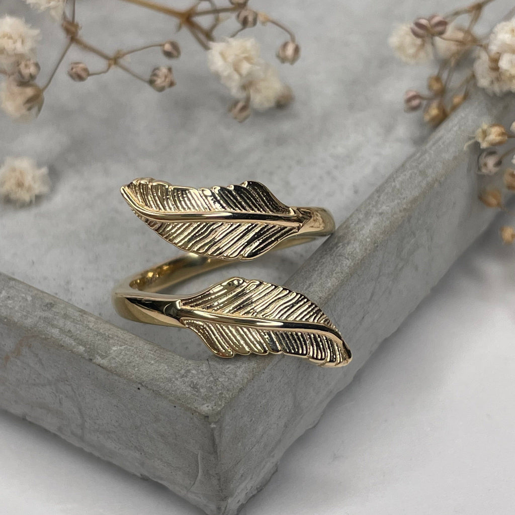 Gold Feather Wrap Ring Rings Secret Halo Medium 