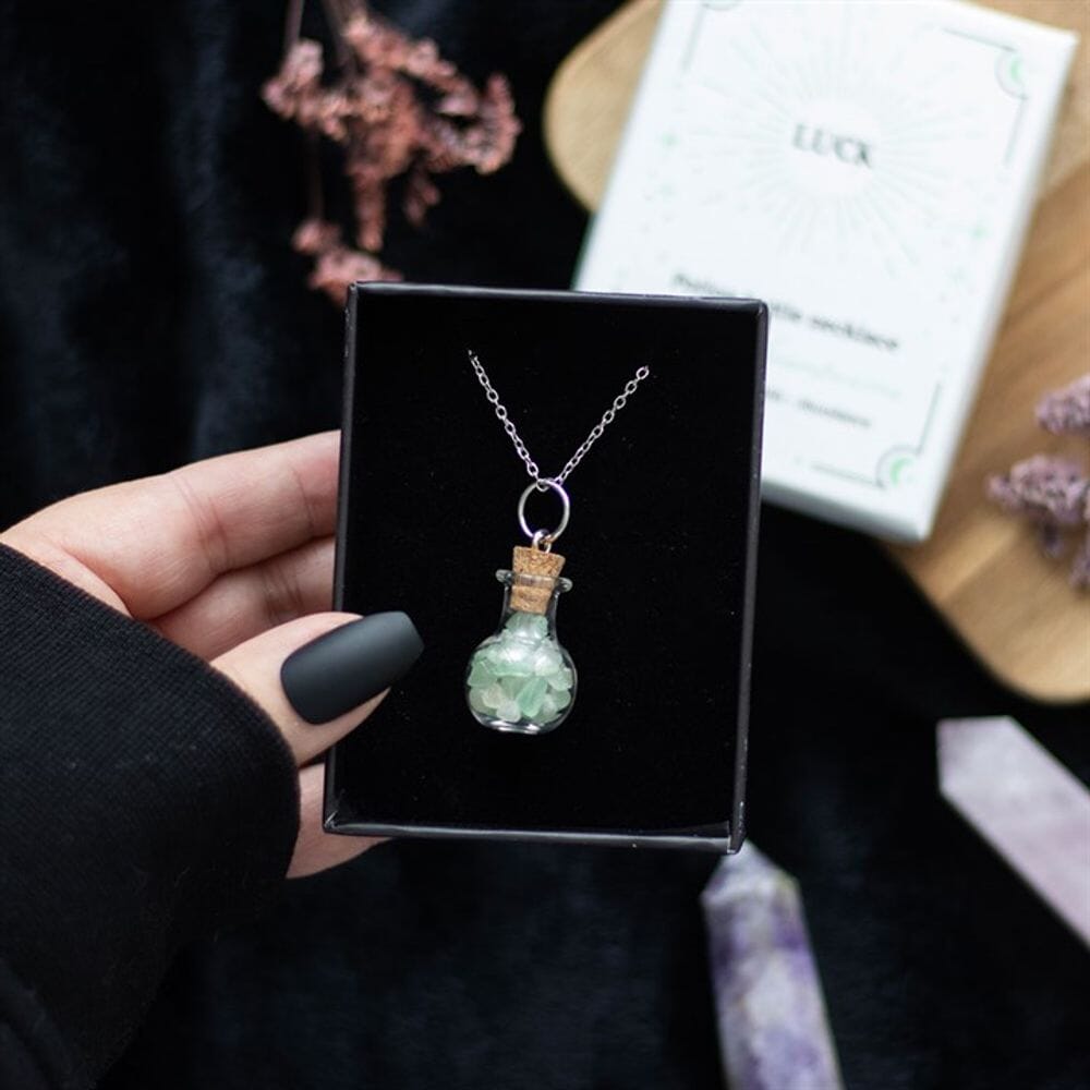 Luck Green Aventurine Crystal Chip Potion Bottle Necklace Crystals Secret Halo 