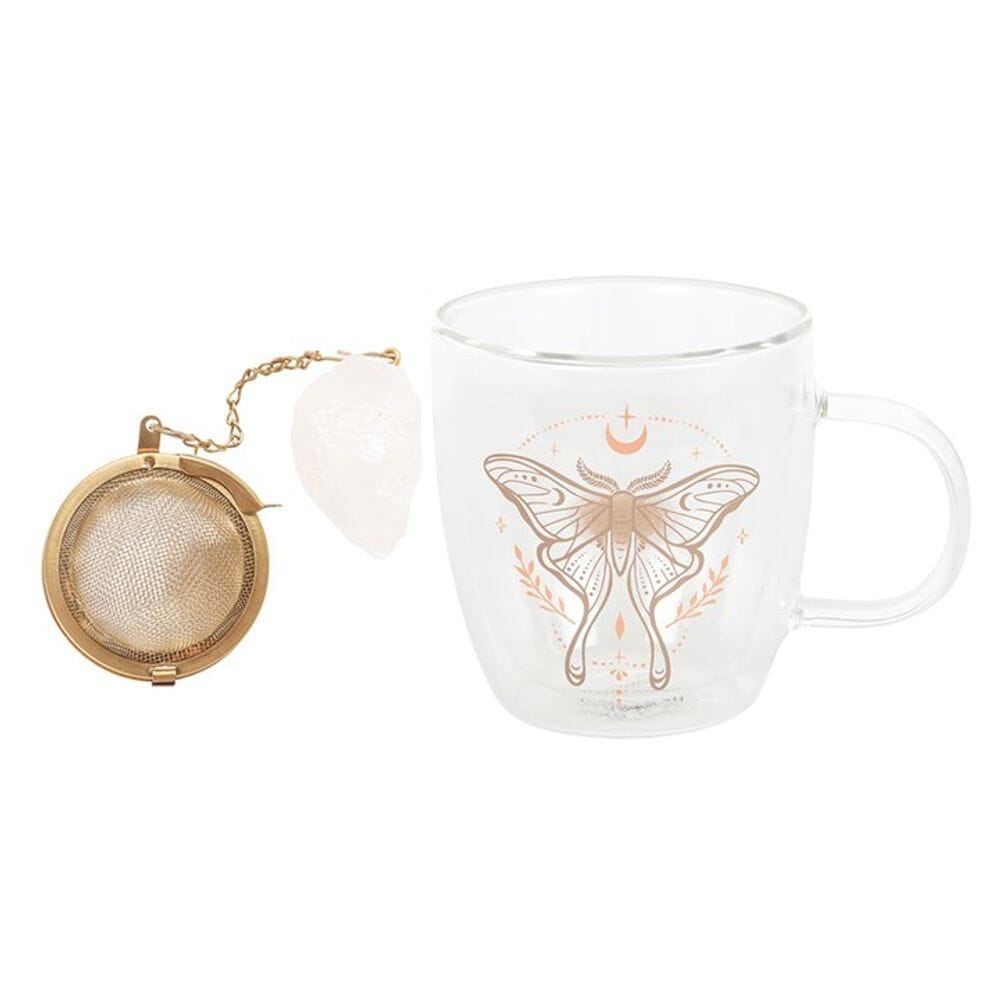 Luna Moth Double Walled Glass Mug with Crystal Tea Infuser Mugs Secret Halo 