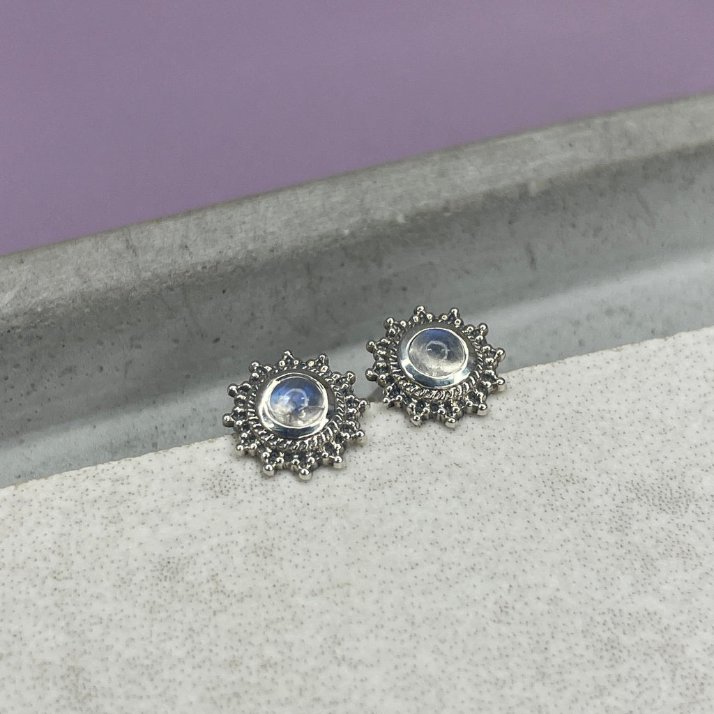 Moonstone Sun Studs Earrings Secret Halo 