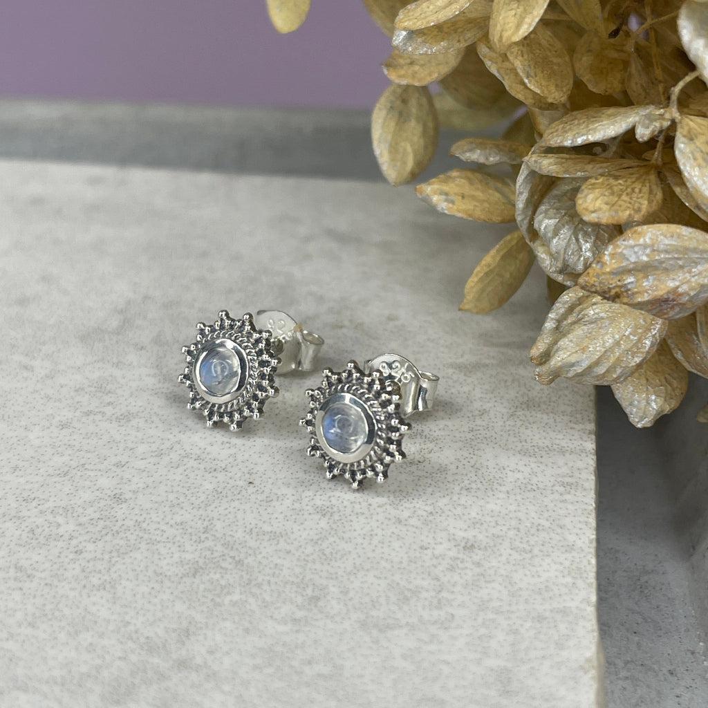 Moonstone Sun Studs Earrings Secret Halo 