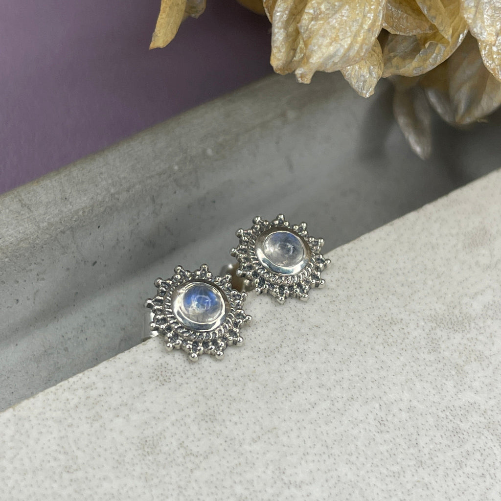 Moonstone Sun Studs Earrings Secret Halo 