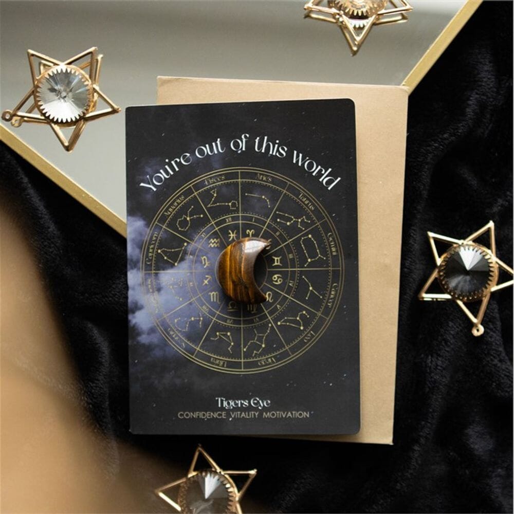 Out Of This World Tiger's Eye Crystal Moon Greeting Card Cards Secret Halo 