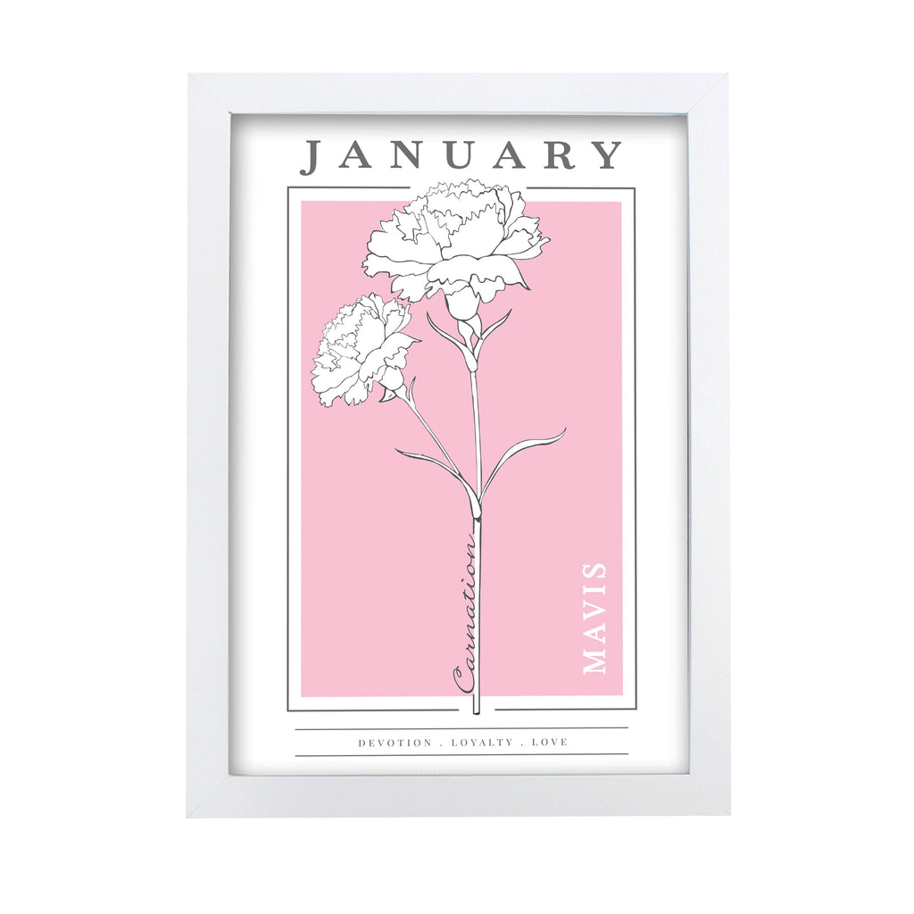 Personalised Birth Flower Framed Print Prints Secret Halo January 