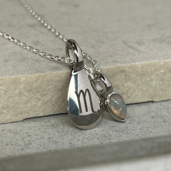 Personalised Birthstone Teardrop Silver Necklace Necklaces & Pendants Secret Halo October - Opal - Loving 