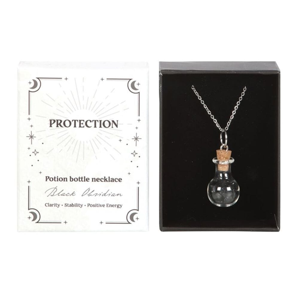 Protection Black Obsidian Crystal Chip Potion Bottle Necklace Crystals Secret Halo 