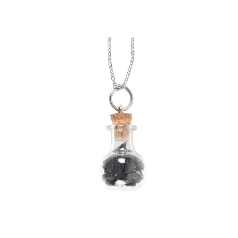 Protection Black Obsidian Crystal Chip Potion Bottle Necklace Crystals Secret Halo 