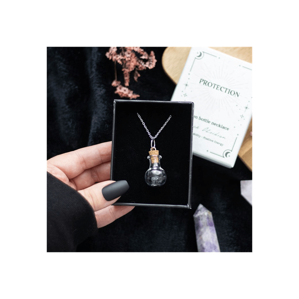 Protection Black Obsidian Crystal Chip Potion Bottle Necklace Crystals Secret Halo 