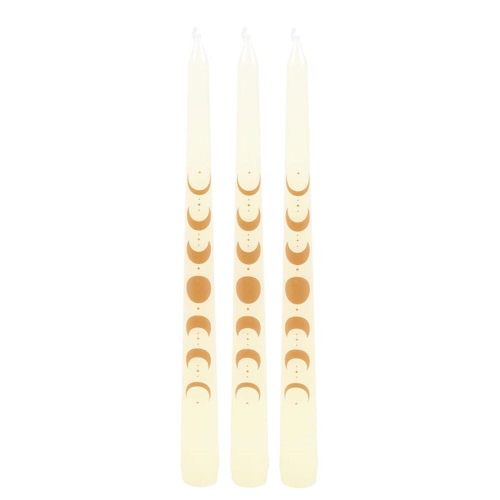 Set of 3 Off White Moon Phases Taper Dinner Candles Candles Secret Halo 