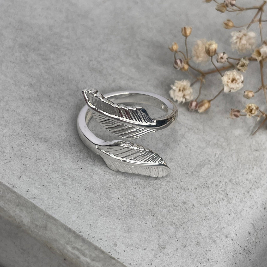 Silver Feather Wrap Ring Rings Secret Halo 