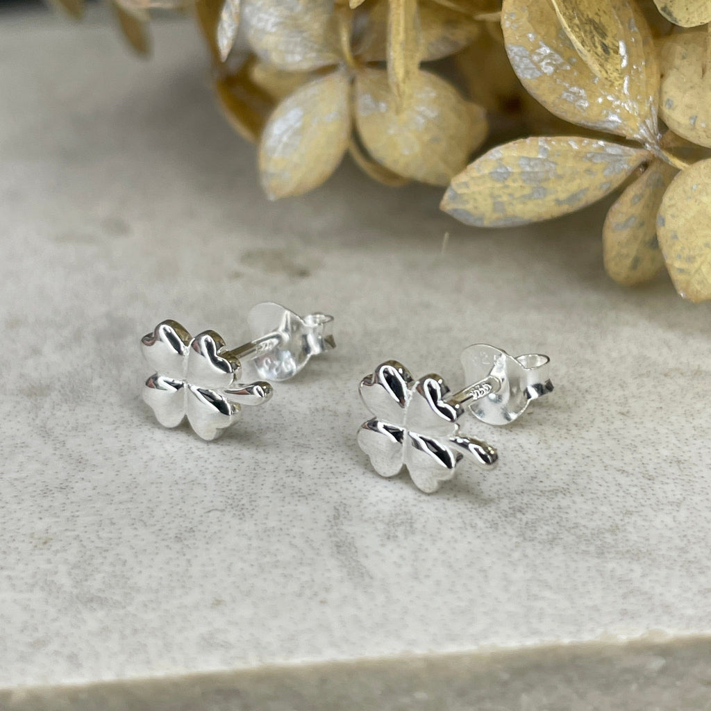 Silver Four Leaf Clover Studs Earrings Secret Halo 