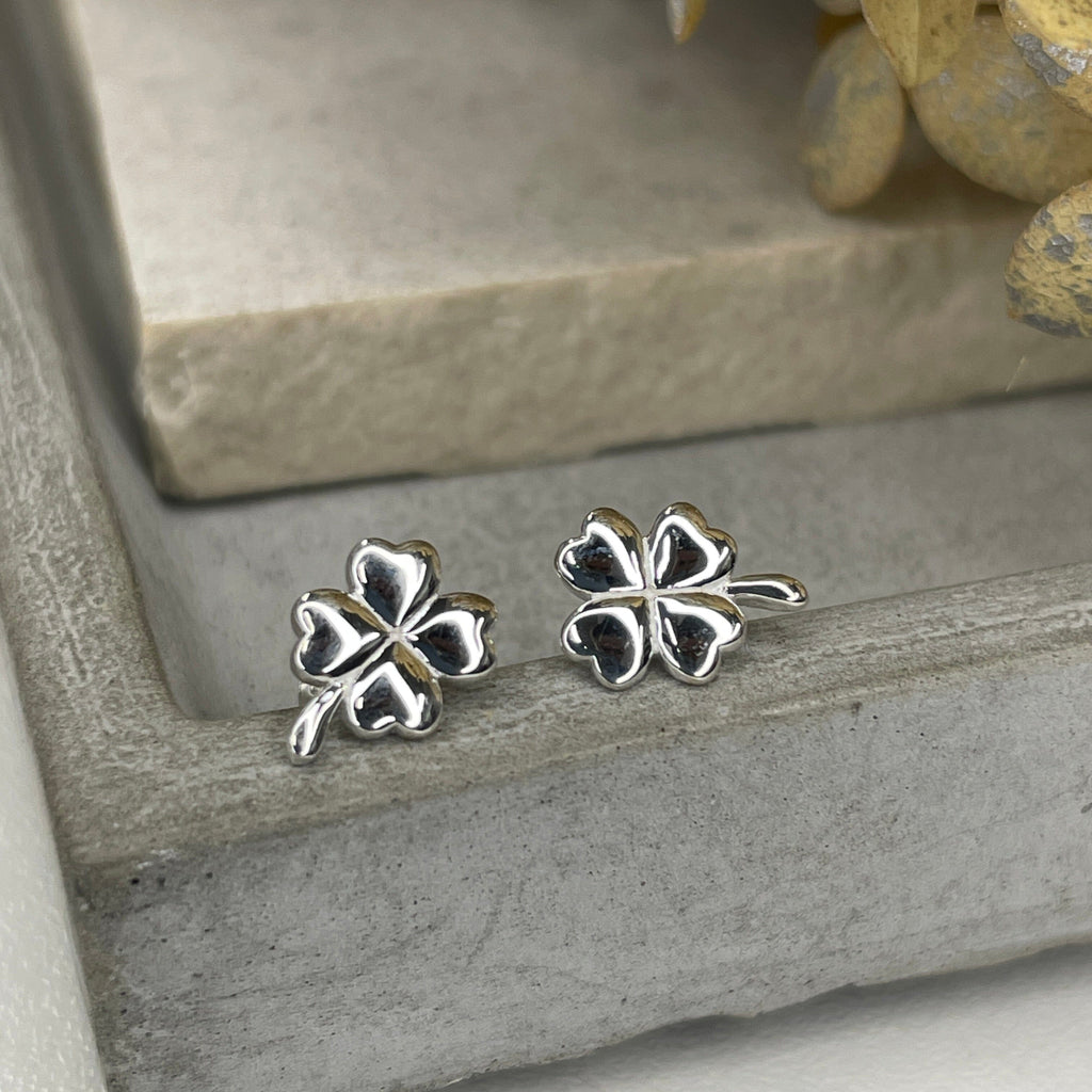 Silver Four Leaf Clover Studs Earrings Secret Halo 