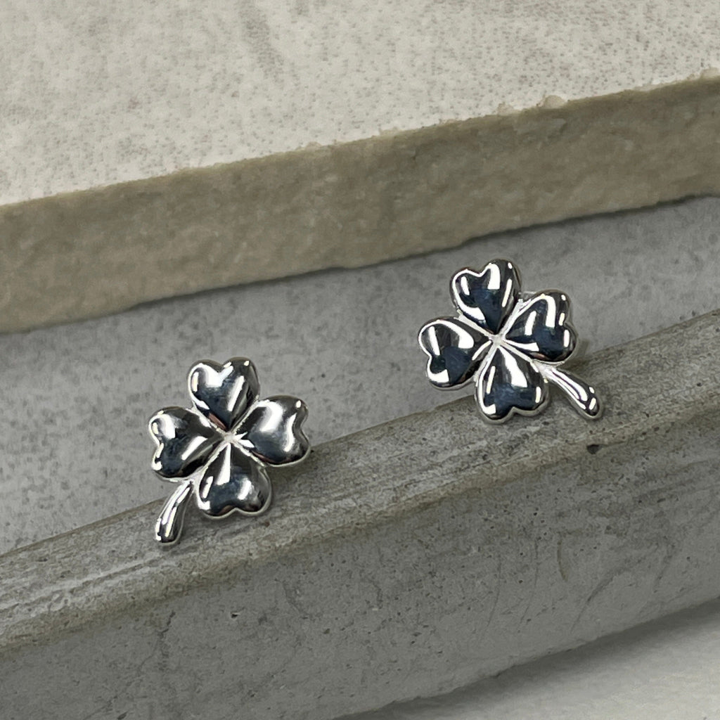 Silver Four Leaf Clover Studs Earrings Secret Halo 