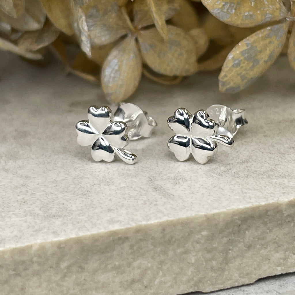 Silver Four Leaf Clover Studs Earrings Secret Halo 