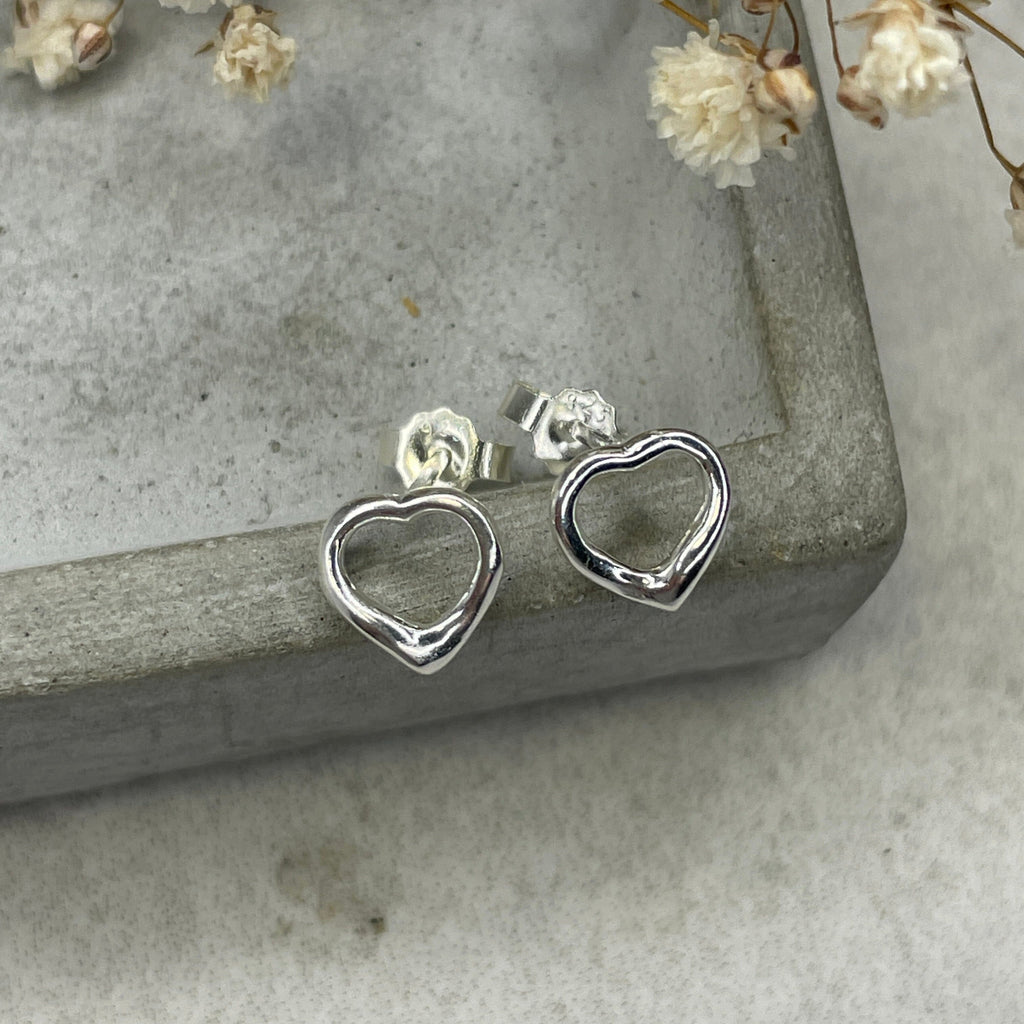 Silver Heart Studs Earrings Secret Halo 