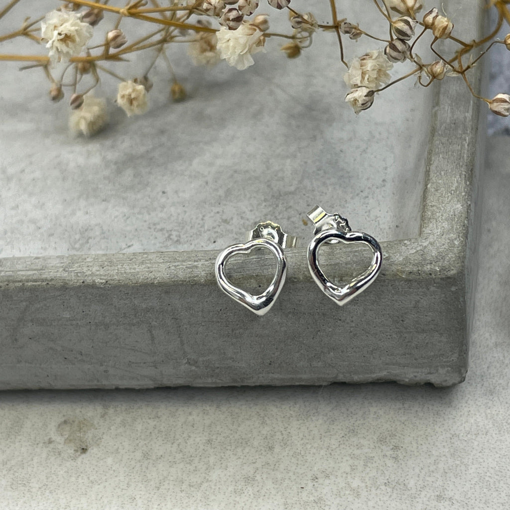 Silver Heart Studs Earrings Secret Halo 