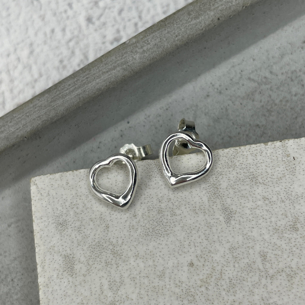 Silver Heart Studs Earrings Secret Halo 