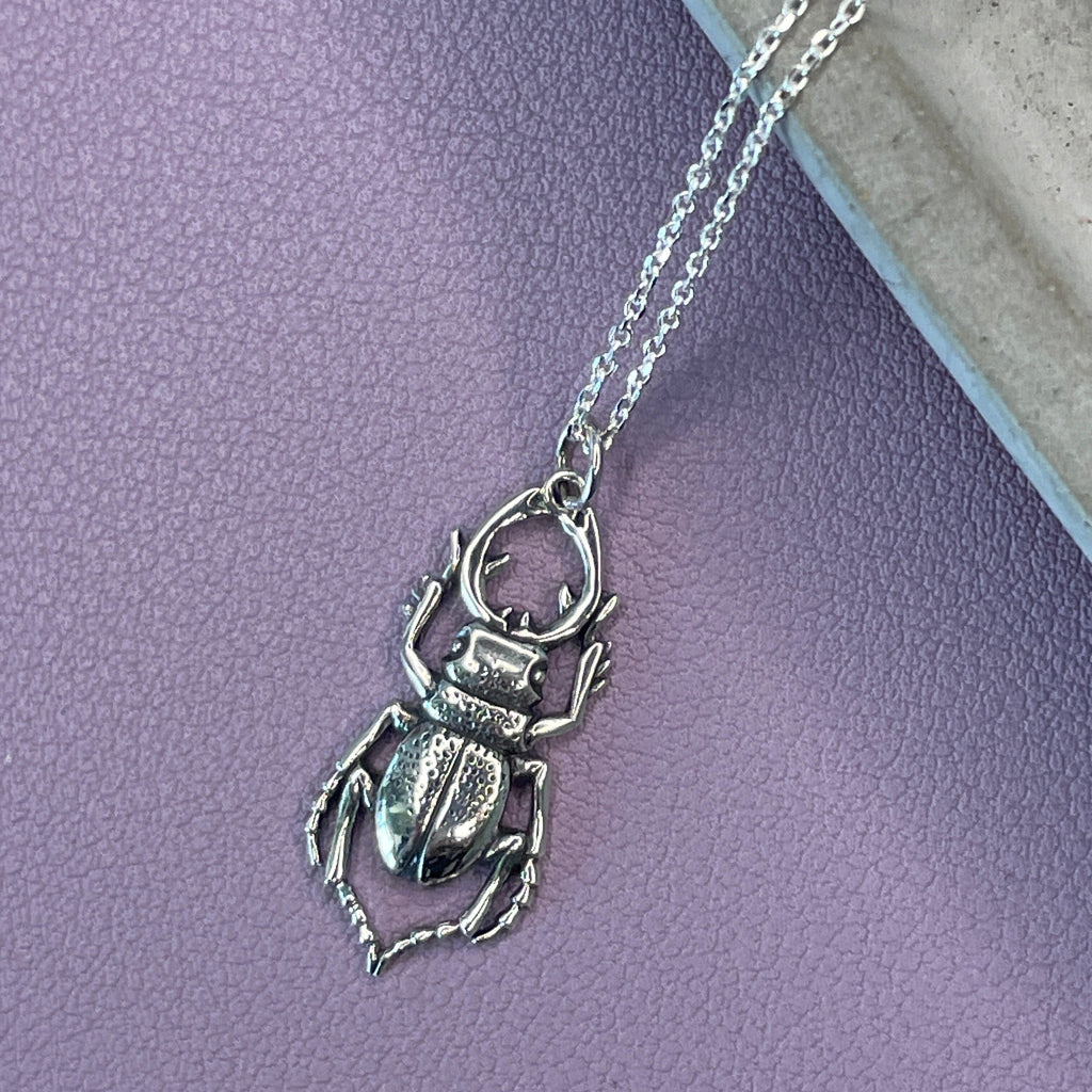 Silver Stag Beetle Necklace Necklaces & Pendants Secret Halo 