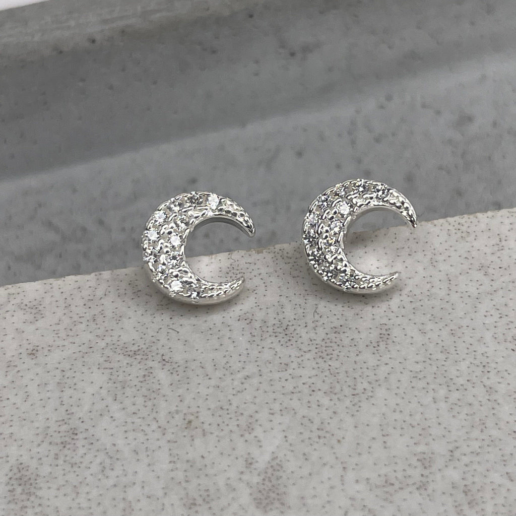 Sparkly Crescent Moon Studs Earrings Secret Halo 