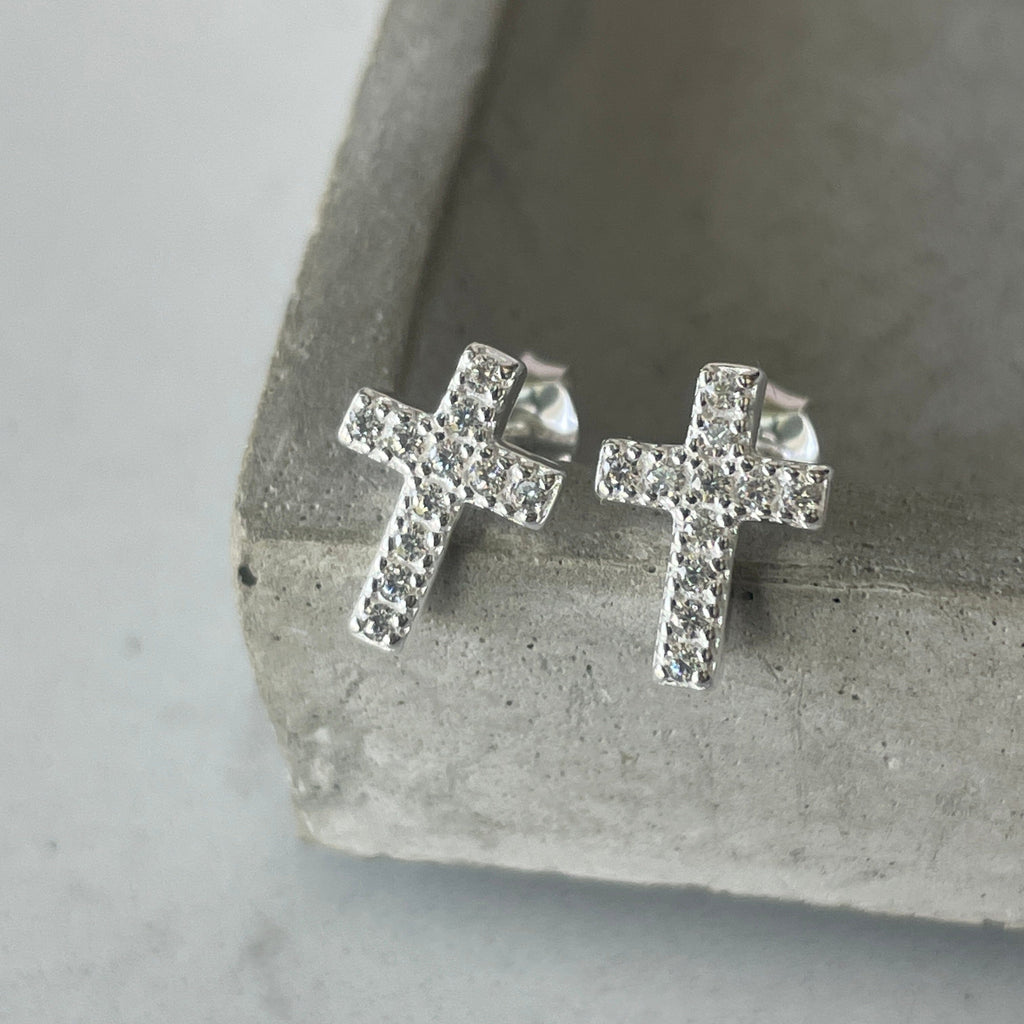 Sparkly Cross Studs Earrings Secret Halo 