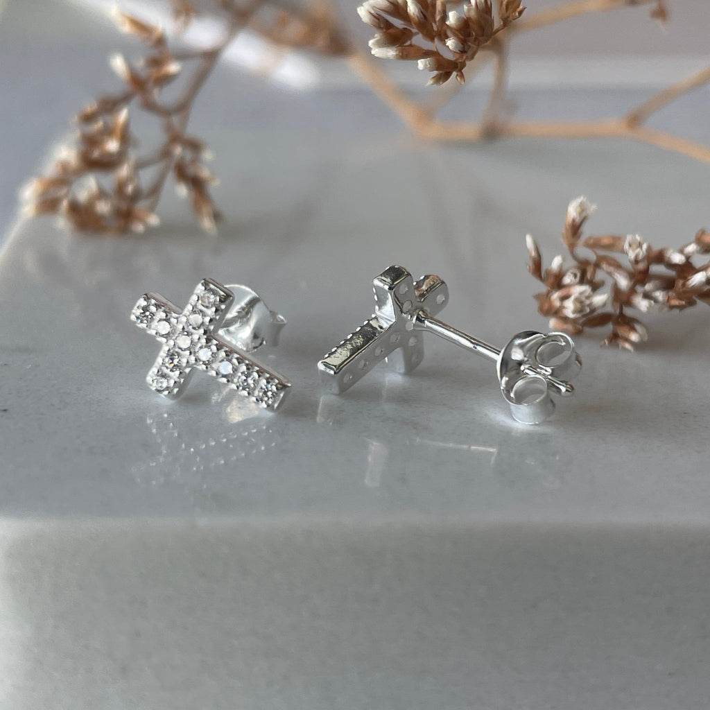 Sparkly Cross Studs Earrings Secret Halo 