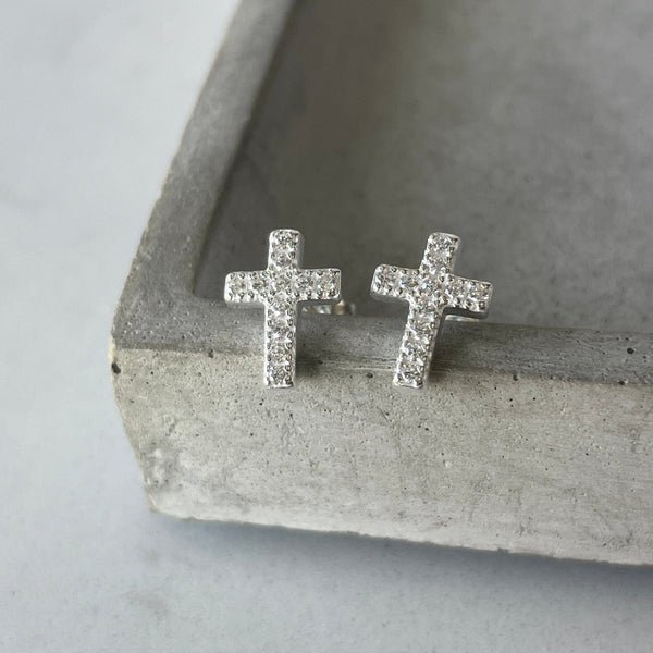 Sparkly Cross Studs Earrings Secret Halo 