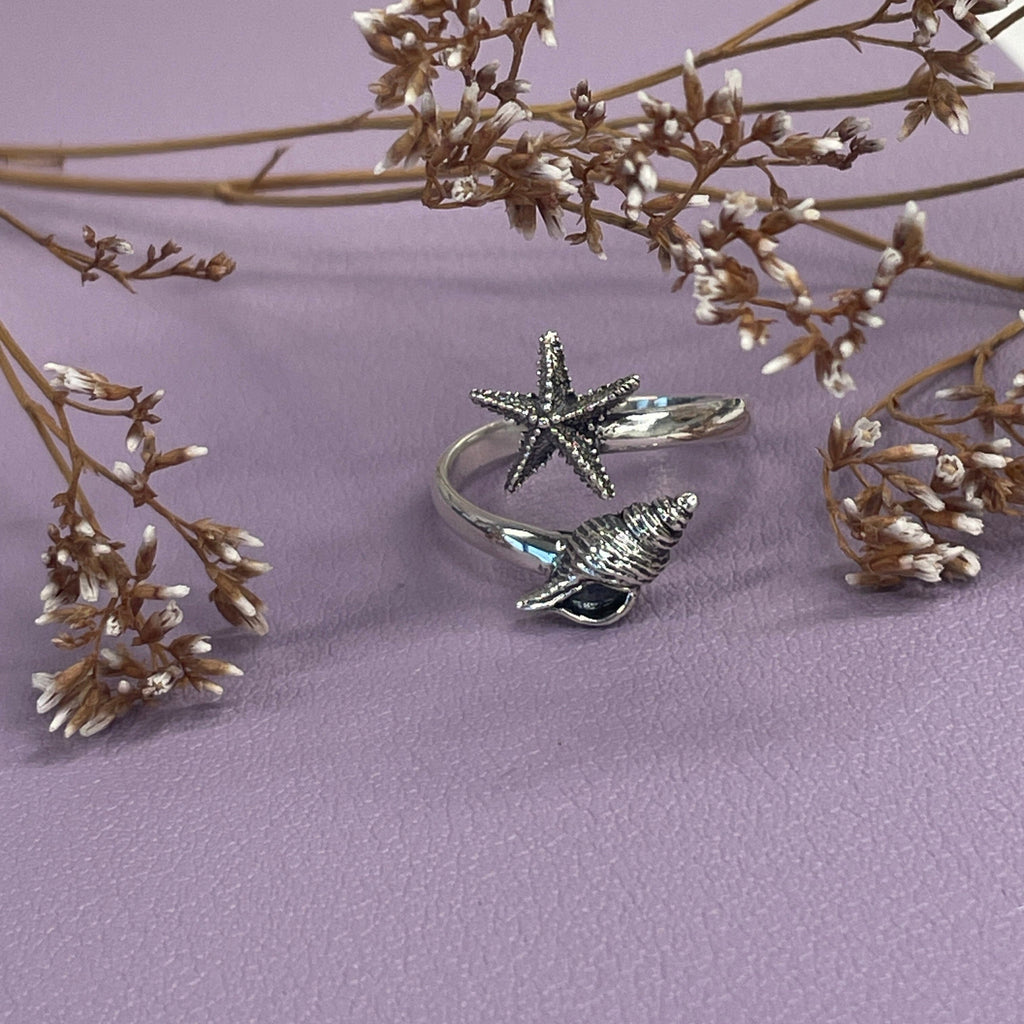 Starfish & Conch Shell Ring Rings Secret Halo 