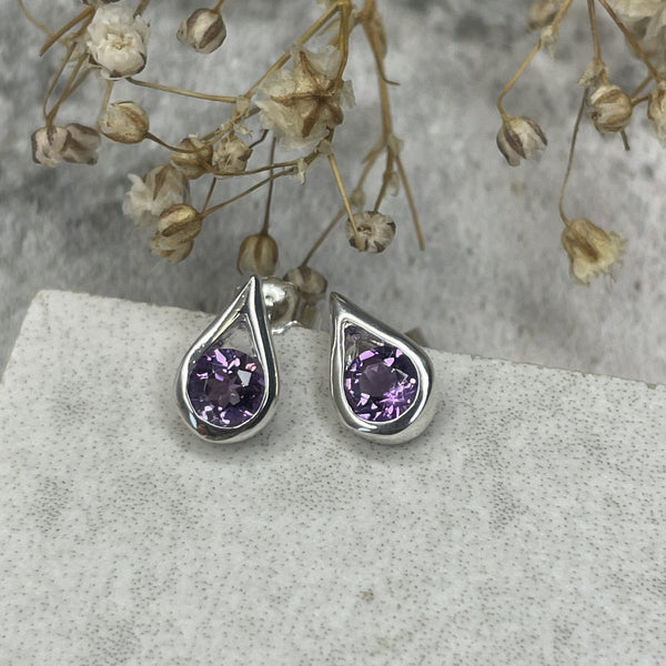 Teardrop Amethyst Studs Earrings Secret Halo 