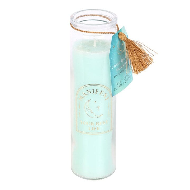 White Sage Tube Candle with Clear Quartz Crystals Candles Secret Halo 