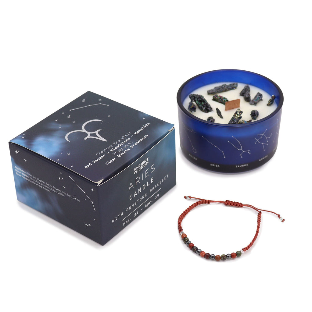 Zodiac Candle with Crystal Bracelet Candles Secret Halo Aries 