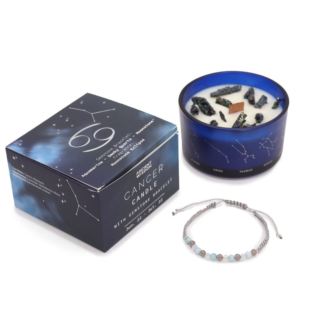 Zodiac Candle with Crystal Bracelet Candles Secret Halo Cancer 