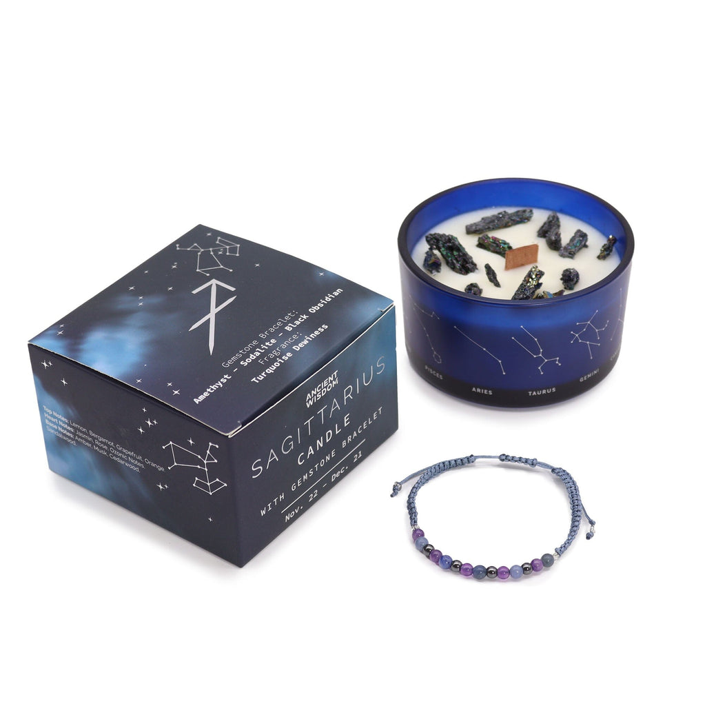 Zodiac Candle with Crystal Bracelet Candles Secret Halo Sagittarius 